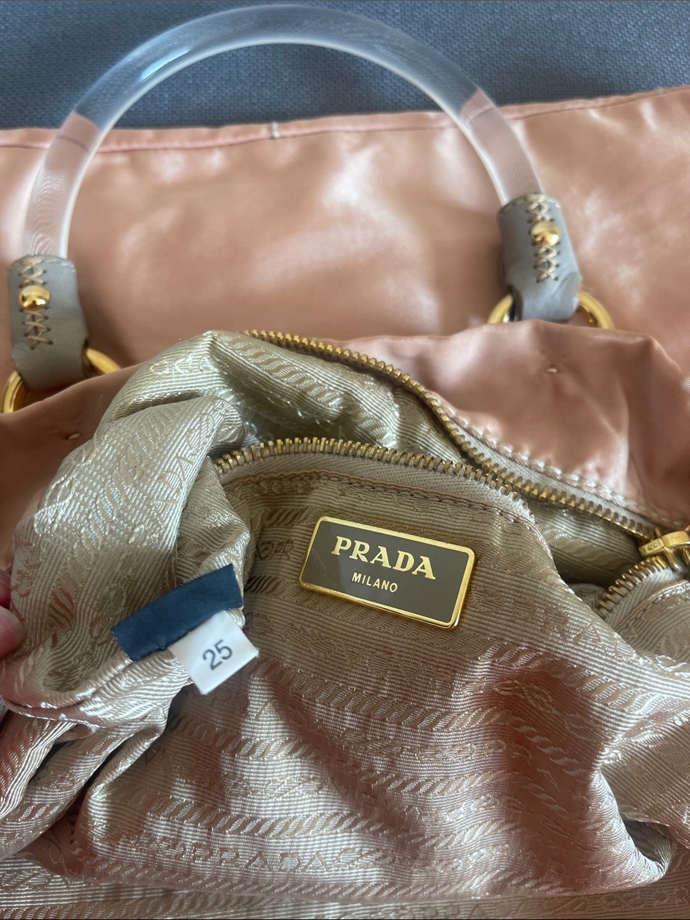 Prada Salmon-Pink Tote with Clear Top Handles - Picture 11 of 14